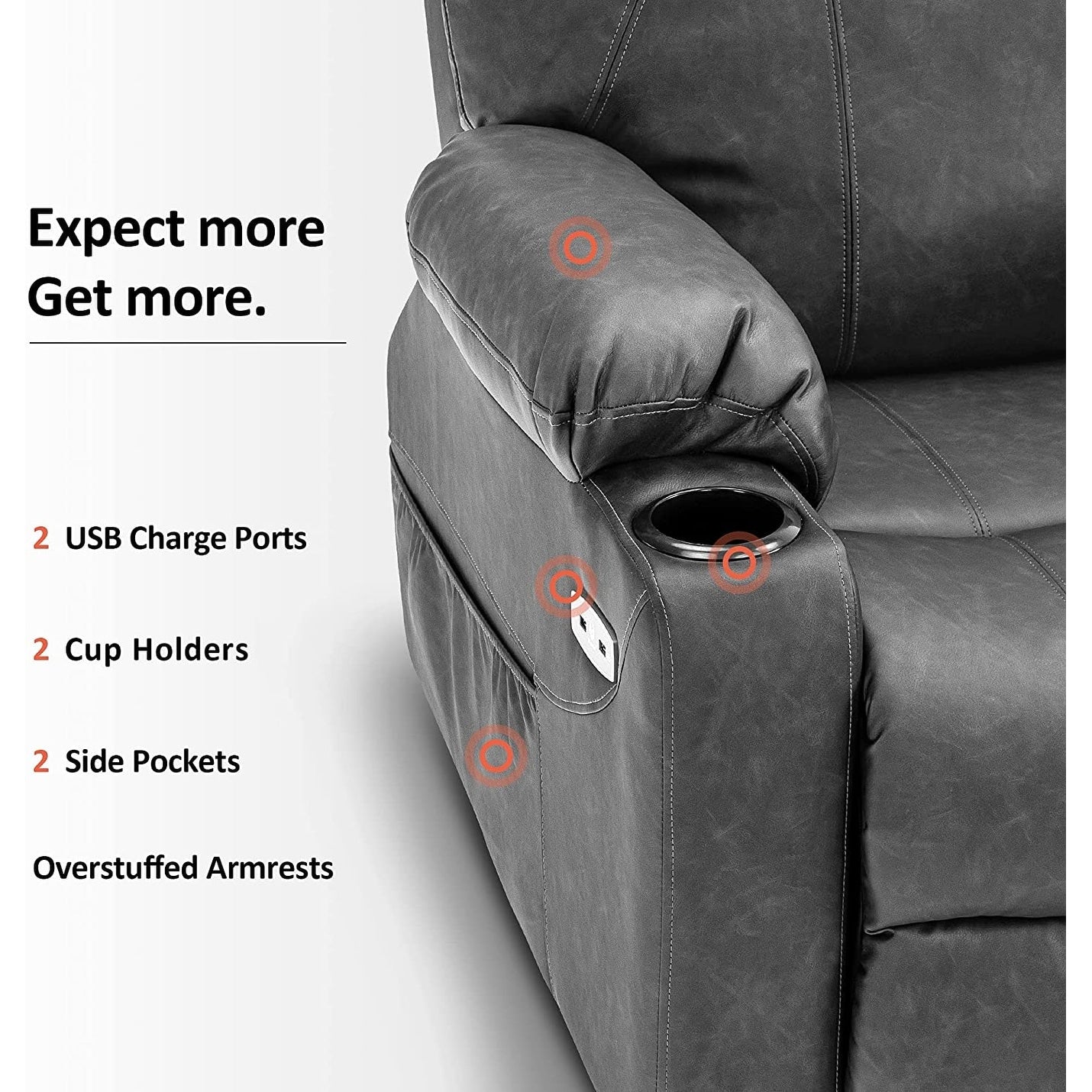 MCombo Electric Power Lift Recliner Chair Sofa with Massage and Heat, 3 Positions, USB Ports, Faux Leather 7040