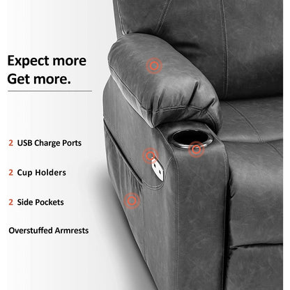 MCombo Electric Power Lift Recliner Chair Sofa with Massage and Heat, 3 Positions, USB Ports, Faux Leather 7040