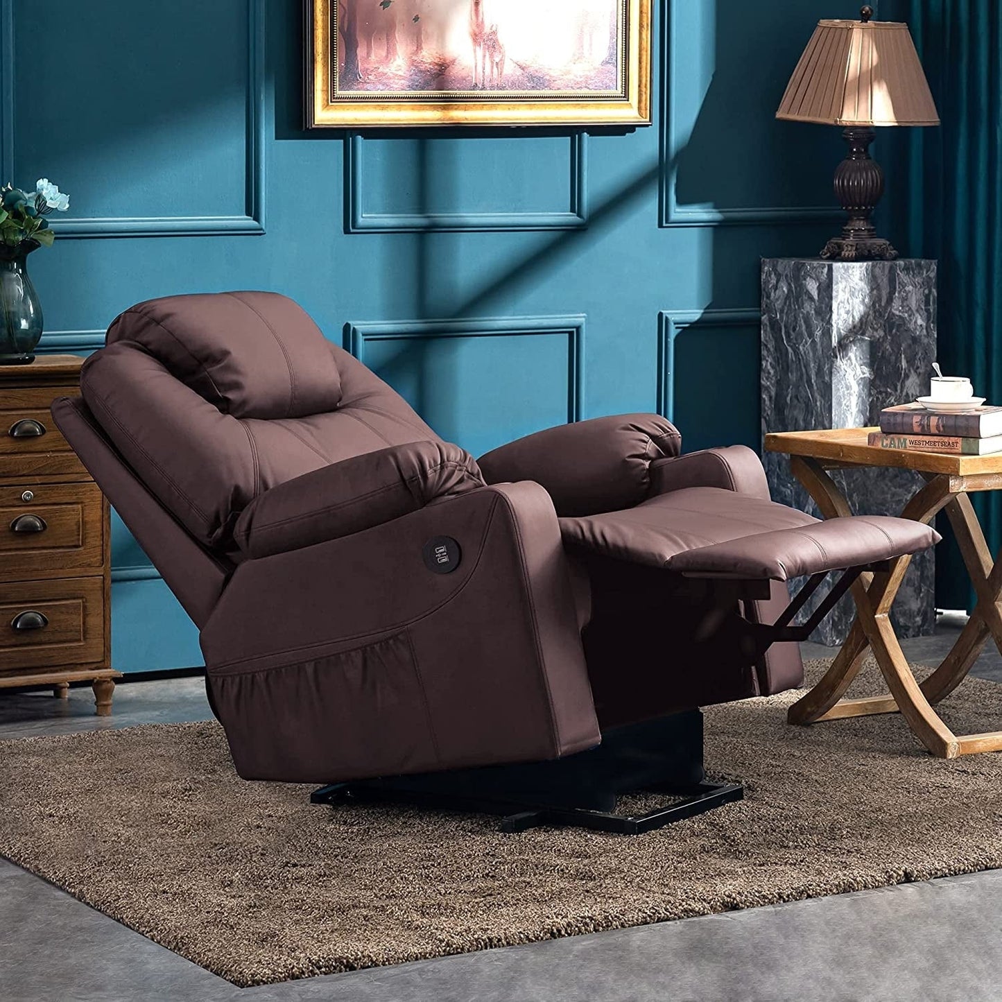 MCombo Electric Power Lift Recliner Chair Sofa with Massage and Heat, 3 Positions, USB Ports, Faux Leather 7040