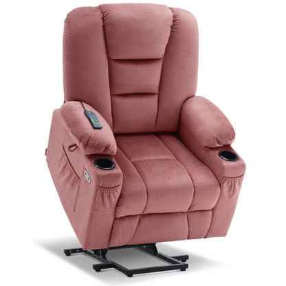 MCombo Power Lift Recliner Chair with Massage and Heat for Elderly, Extended Footrest, USB Ports, Fabric (Medium)