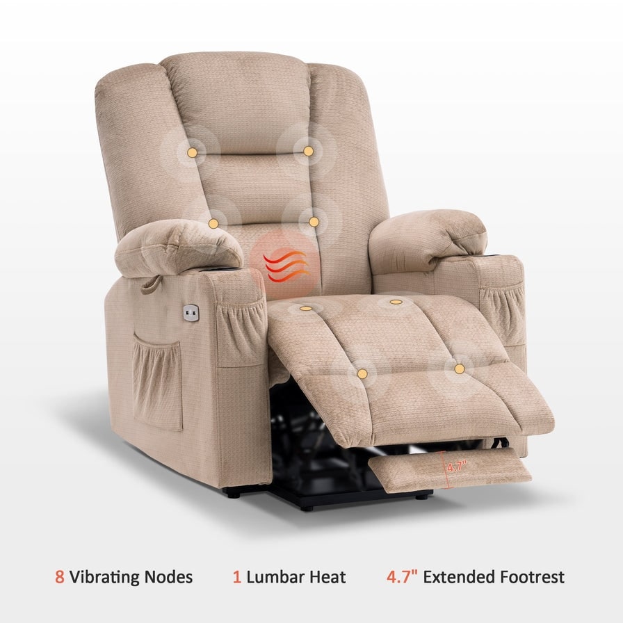 MCombo Power Lift Recliner Chair with Massage and Heat for Elderly, Extended Footrest, USB Ports, Fabric (Medium)