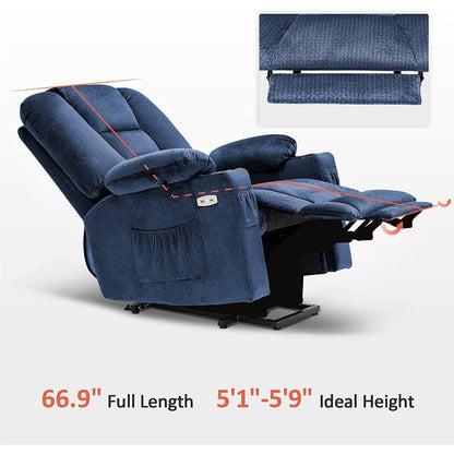 MCombo Power Lift Recliner Chair with Massage and Heat for Elderly, Extended Footrest, USB Ports, Fabric (Medium)