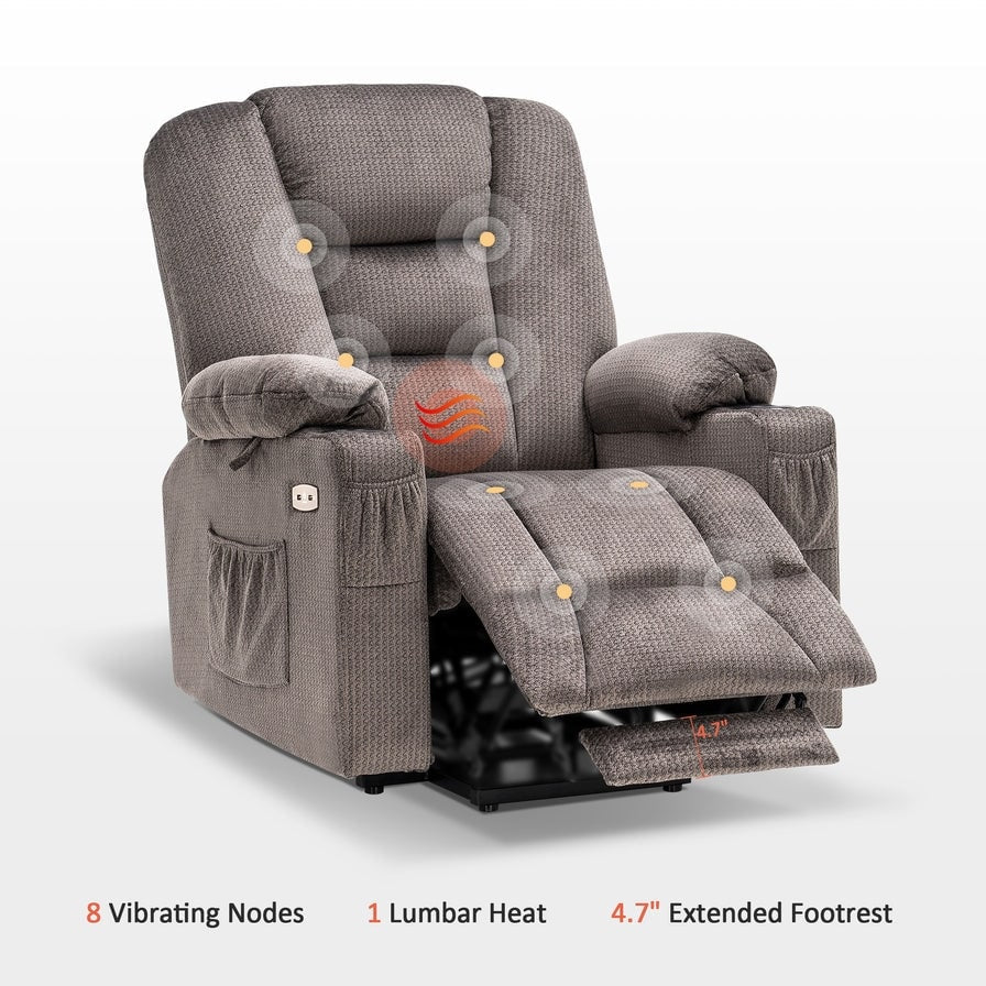 MCombo Power Lift Recliner Chair with Massage and Heat for Elderly, Extended Footrest, USB Ports, Fabric (Medium)
