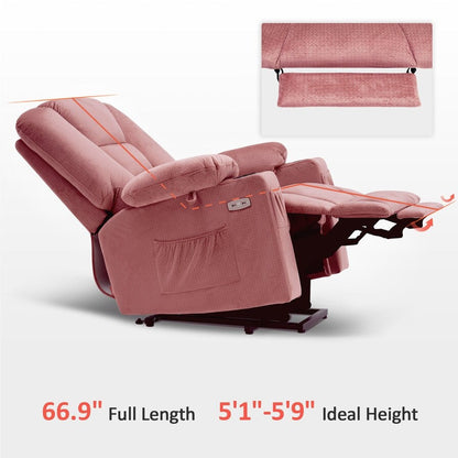 MCombo Power Lift Recliner Chair with Massage and Heat for Elderly, Extended Footrest, USB Ports, Fabric (Medium)