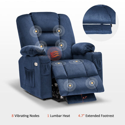 MCombo Power Lift Recliner Chair with Massage and Heat for Elderly, Extended Footrest, USB Ports, Fabric (Medium)