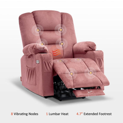 MCombo Power Lift Recliner Chair with Massage and Heat for Elderly, Extended Footrest, USB Ports, Fabric (Medium)