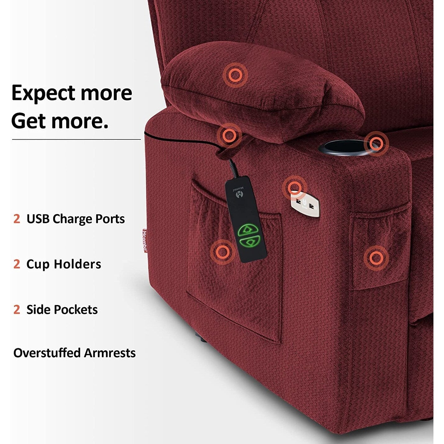 MCombo Electric Power Lift Recliner Chair Sofa with Massage and Heat, 3 Positions, USB Ports, Fabric 7040