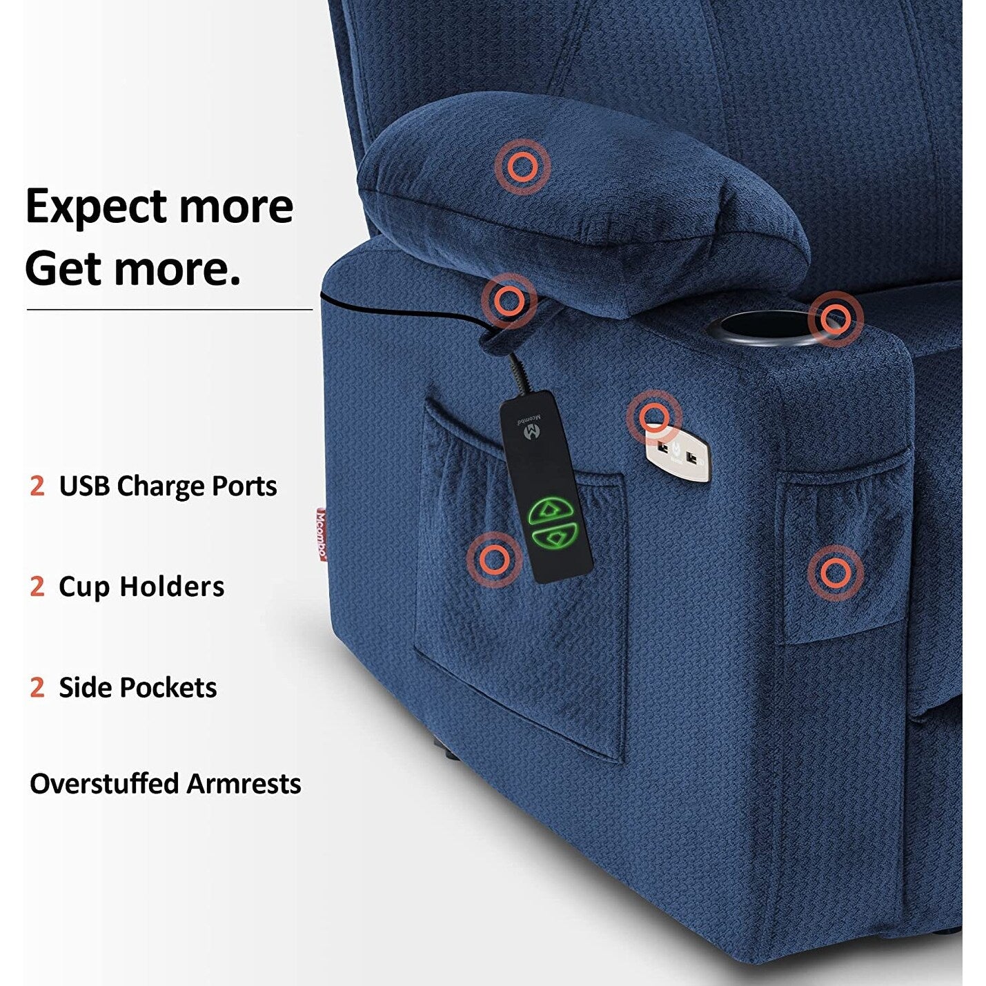 MCombo Electric Power Lift Recliner Chair Sofa with Massage and Heat, 3 Positions, USB Ports, Fabric 7040