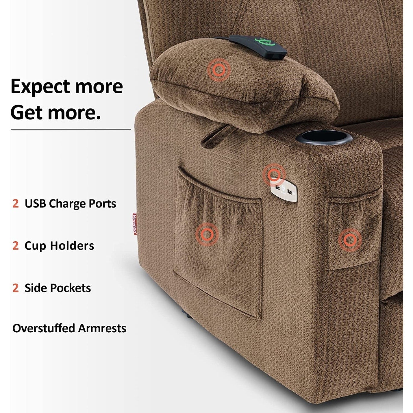 MCombo Electric Power Lift Recliner Chair Sofa with Massage and Heat, 3 Positions, USB Ports, Fabric 7040