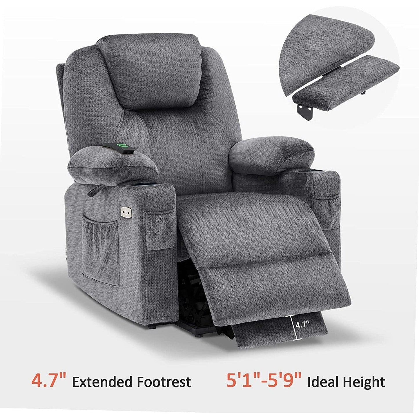 MCombo Electric Power Lift Recliner Chair Sofa with Massage and Heat, 3 Positions, USB Ports, Fabric 7040