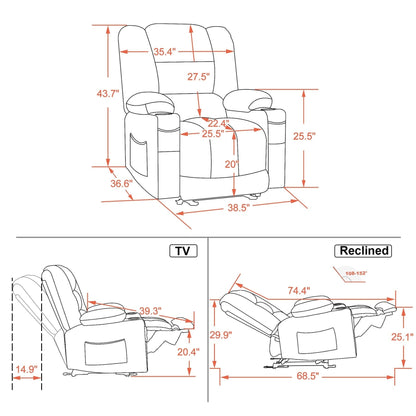 MCombo Electric Power Recliner Chair with Heat and Massage, Fabric 6079/PR670