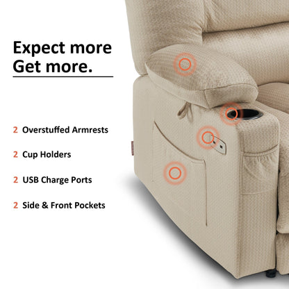 MCombo Electric Power Recliner Chair with Heat and Massage, Fabric 6079/PR670