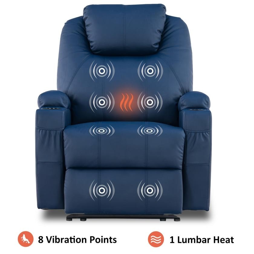 Mcombo Electric Power Recliner Chair with Massage and Heat, Faux Leather 7050