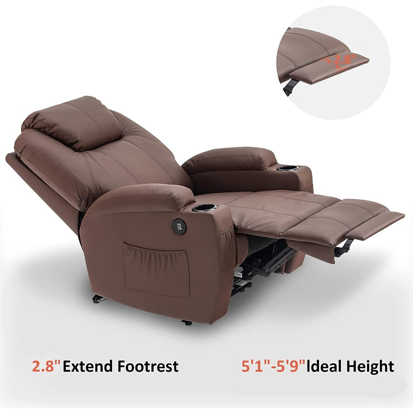 Mcombo Electric Power Recliner Chair with Massage and Heat, Faux Leather 7050