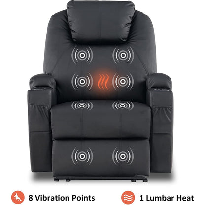 Mcombo Electric Power Recliner Chair with Massage and Heat, Faux Leather 7050