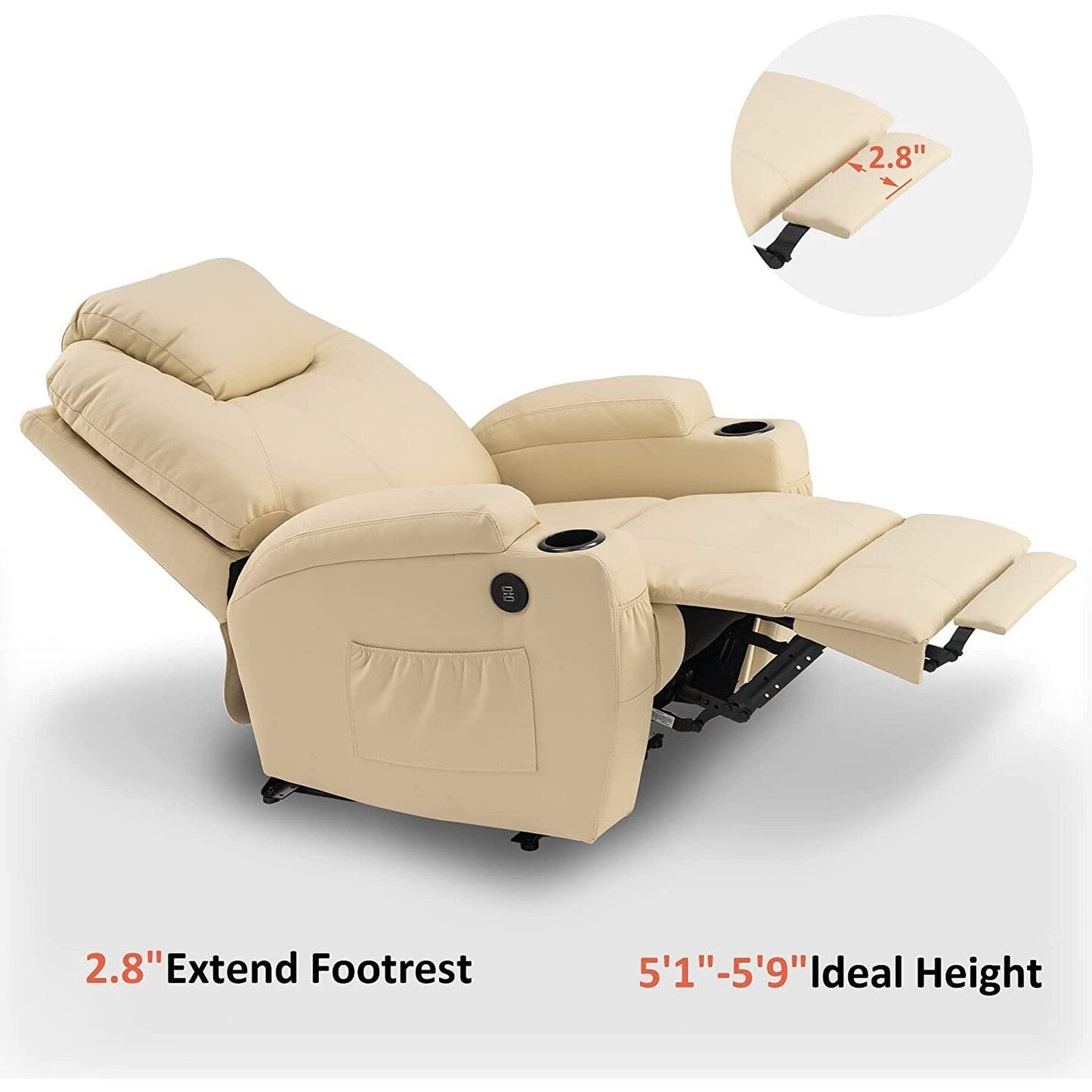 Mcombo Electric Power Recliner Chair with Massage and Heat, Faux Leather 7050