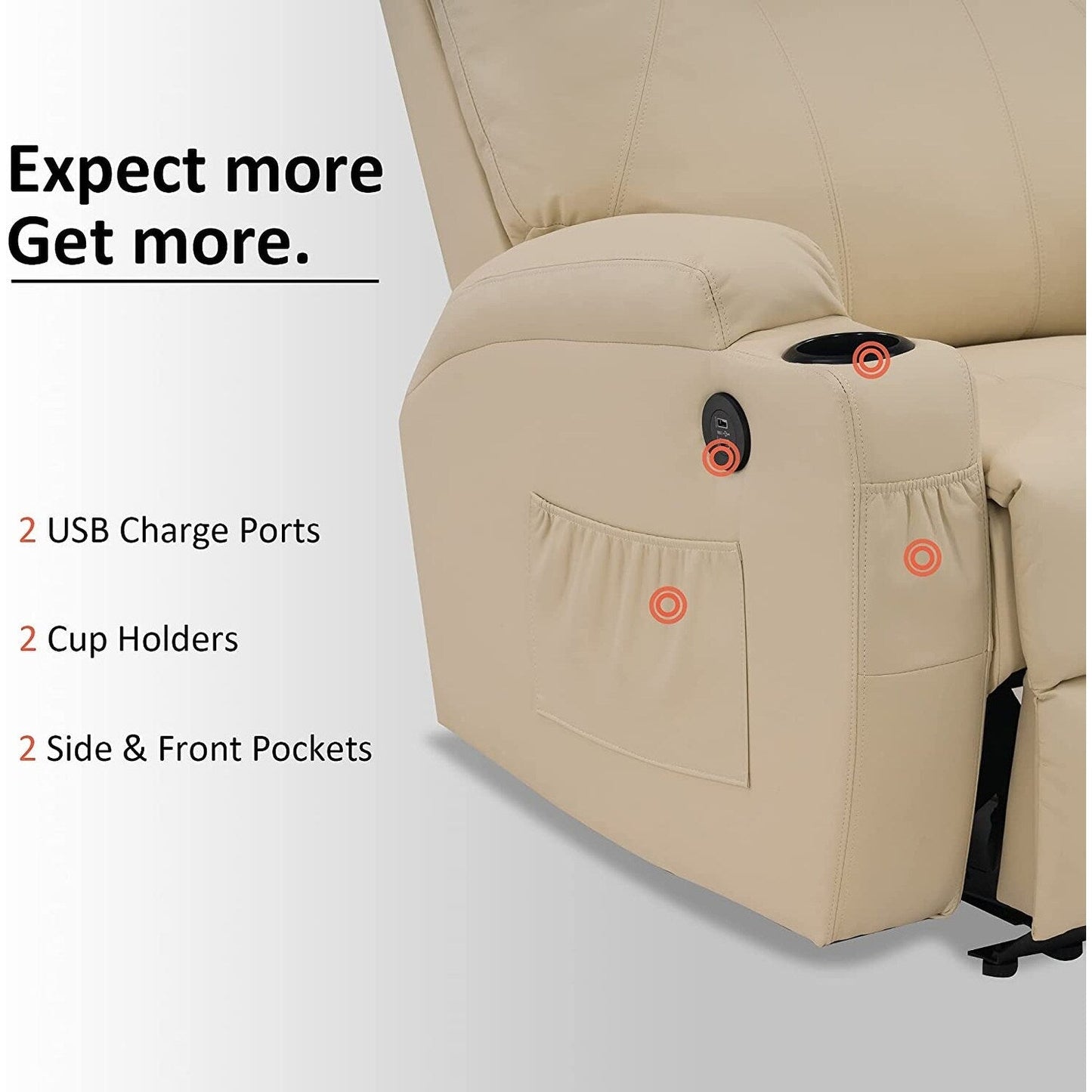 Mcombo Electric Power Recliner Chair with Massage and Heat, Faux Leather 7050