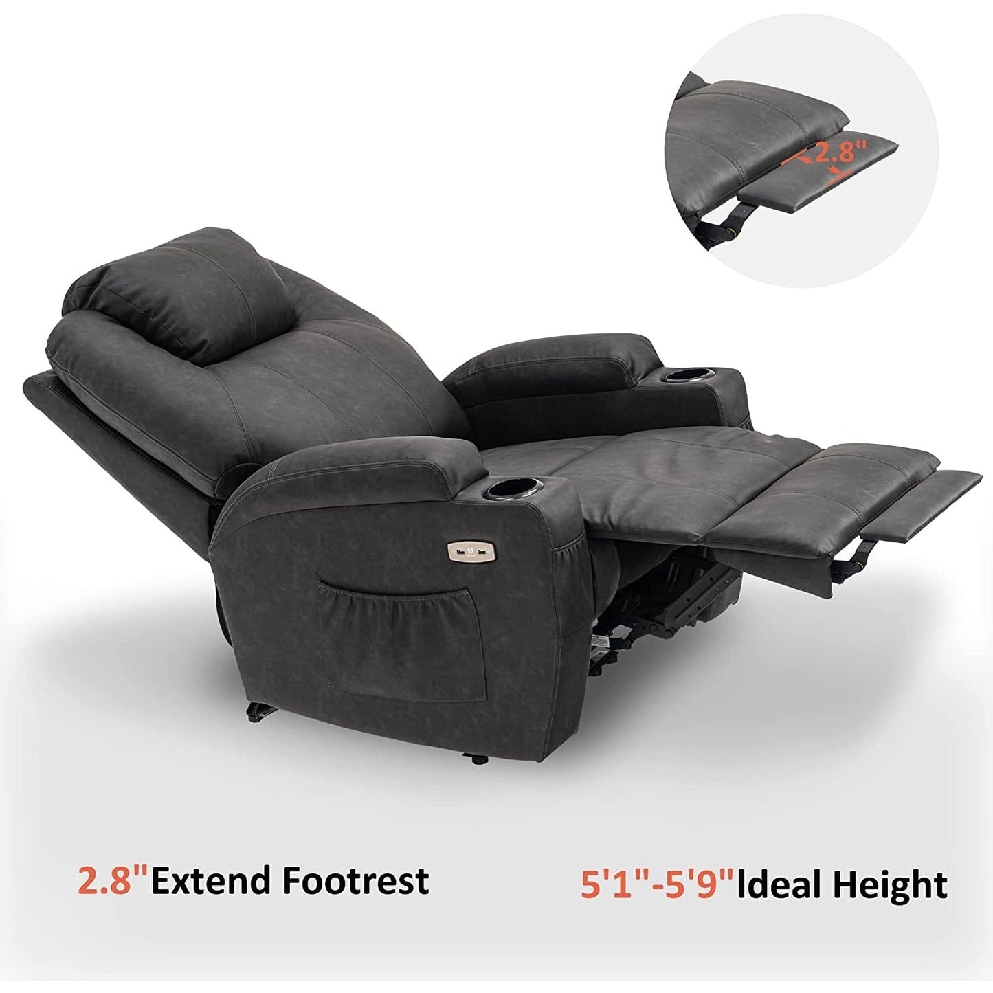 Mcombo Electric Power Recliner Chair with Massage and Heat, Faux Leather 7050