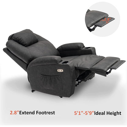 Mcombo Electric Power Recliner Chair with Massage and Heat, Faux Leather 7050
