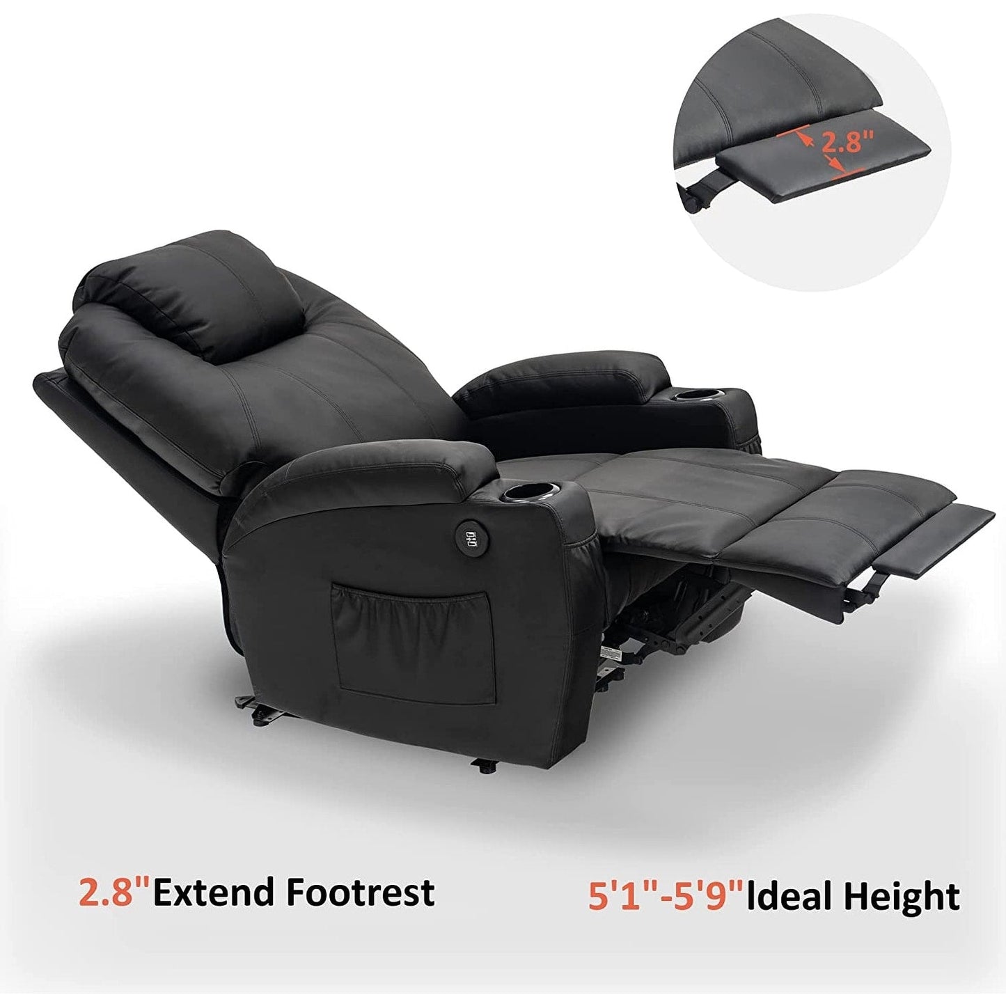 Mcombo Electric Power Recliner Chair with Massage and Heat, Faux Leather 7050