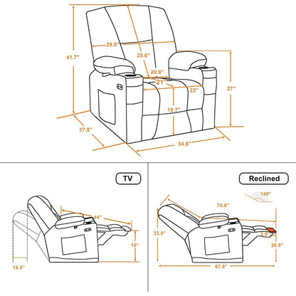 MCombo Electric Power?Recliner Chair with Massage  Heat, Plush Fabric 8015