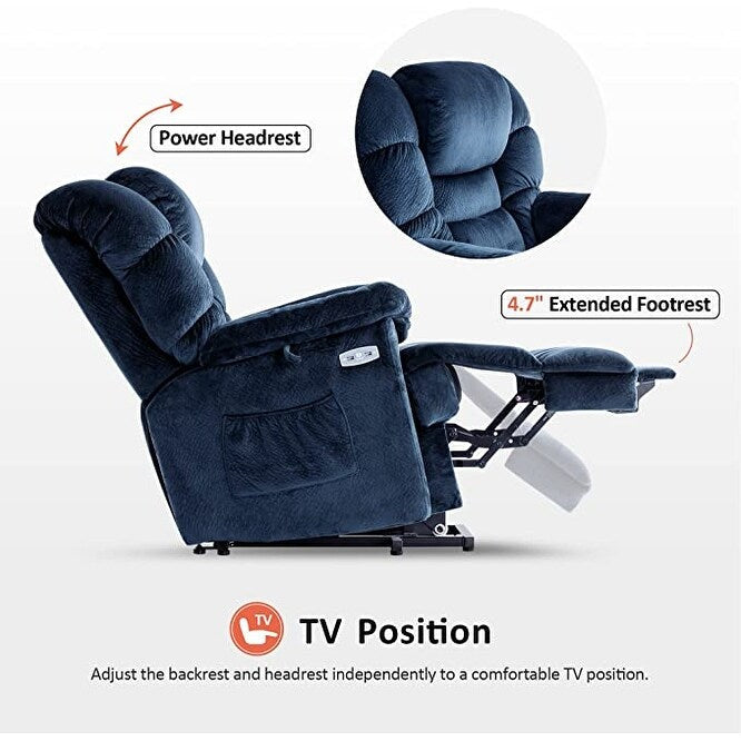 MCombo Infinite Position Lift Chair with Power Headrest for Elderly People, Dual Motor, Extended Footrest, Fabric (Medium)