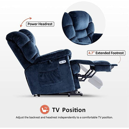 MCombo Infinite Position Lift Chair with Power Headrest for Elderly People, Dual Motor, Extended Footrest, Fabric (Medium)