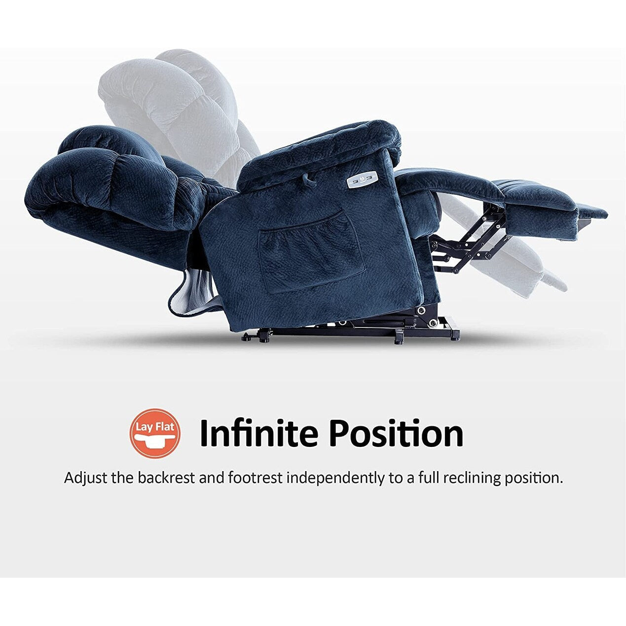 MCombo Infinite Position Lift Chair with Power Headrest for Elderly People, Dual Motor, Extended Footrest, Fabric (Medium)