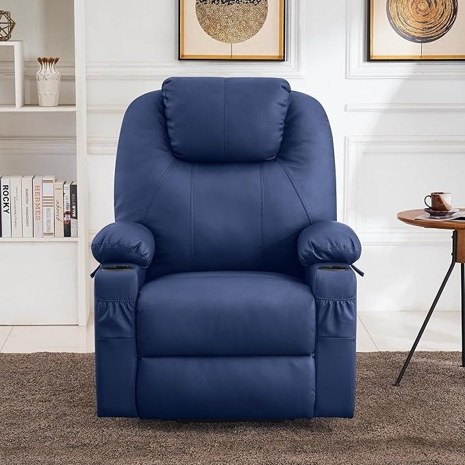 MCombo Large Power Lift Recliner Leather Chair with Massage, Heat, Cup Holders,Extended Footrest, Leather 7516