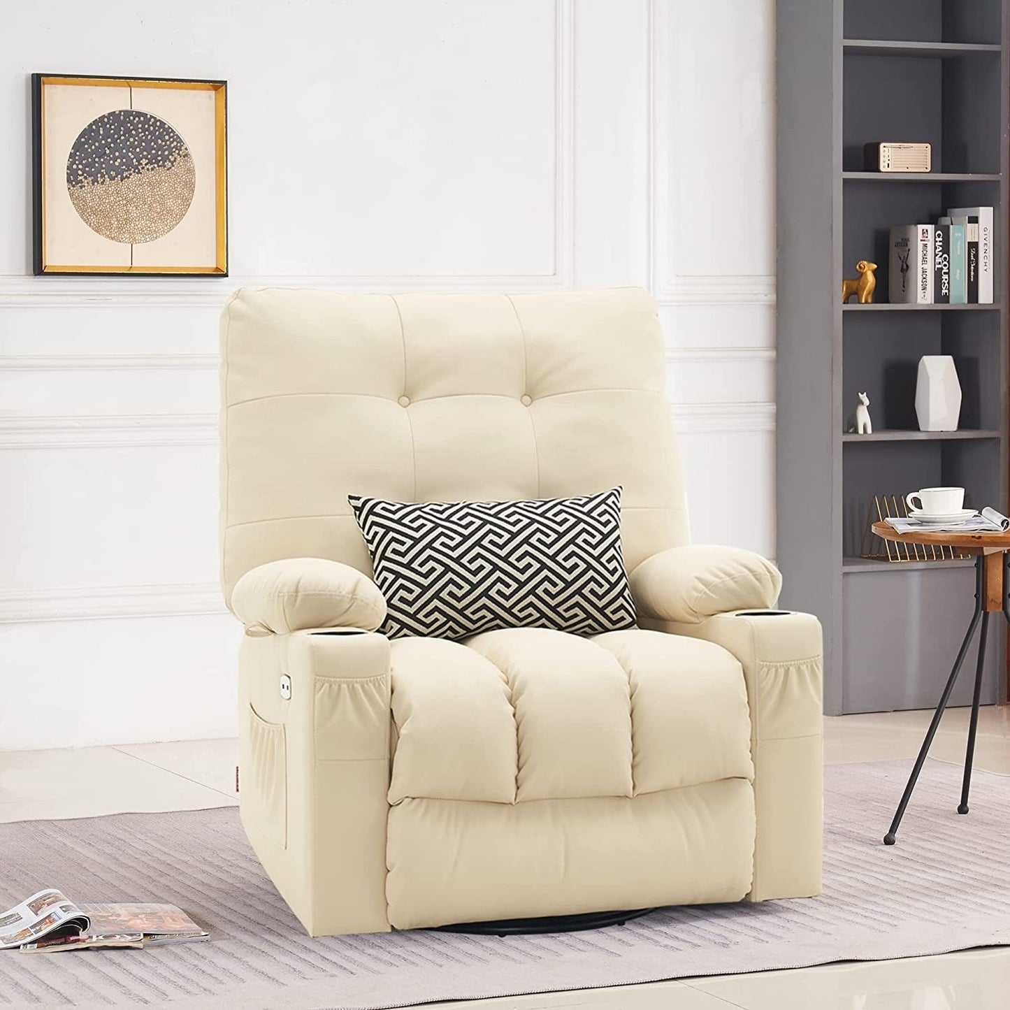 MCombo Large Power Swivel Glider Rocker Recliner Chair with Massage and Heat, Faux Leather 7748
