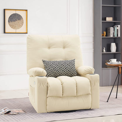 MCombo Large Power Swivel Glider Rocker Recliner Chair with Massage and Heat, Faux Leather 7748