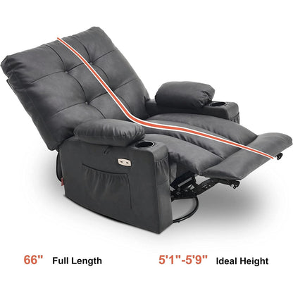 MCombo Large Power Swivel Glider Rocker Recliner Chair with Massage and Heat, Faux Leather 7748