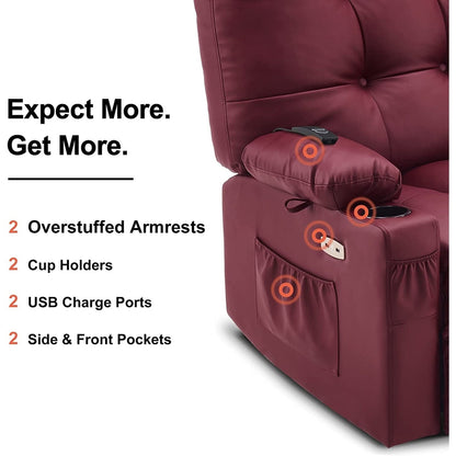 MCombo Large Power Swivel Glider Rocker Recliner Chair with Massage and Heat, Faux Leather 7748
