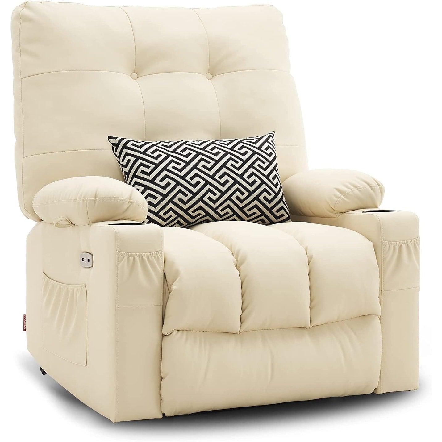 MCombo Large Power Swivel Glider Rocker Recliner Chair with Massage and Heat, Faux Leather 7748