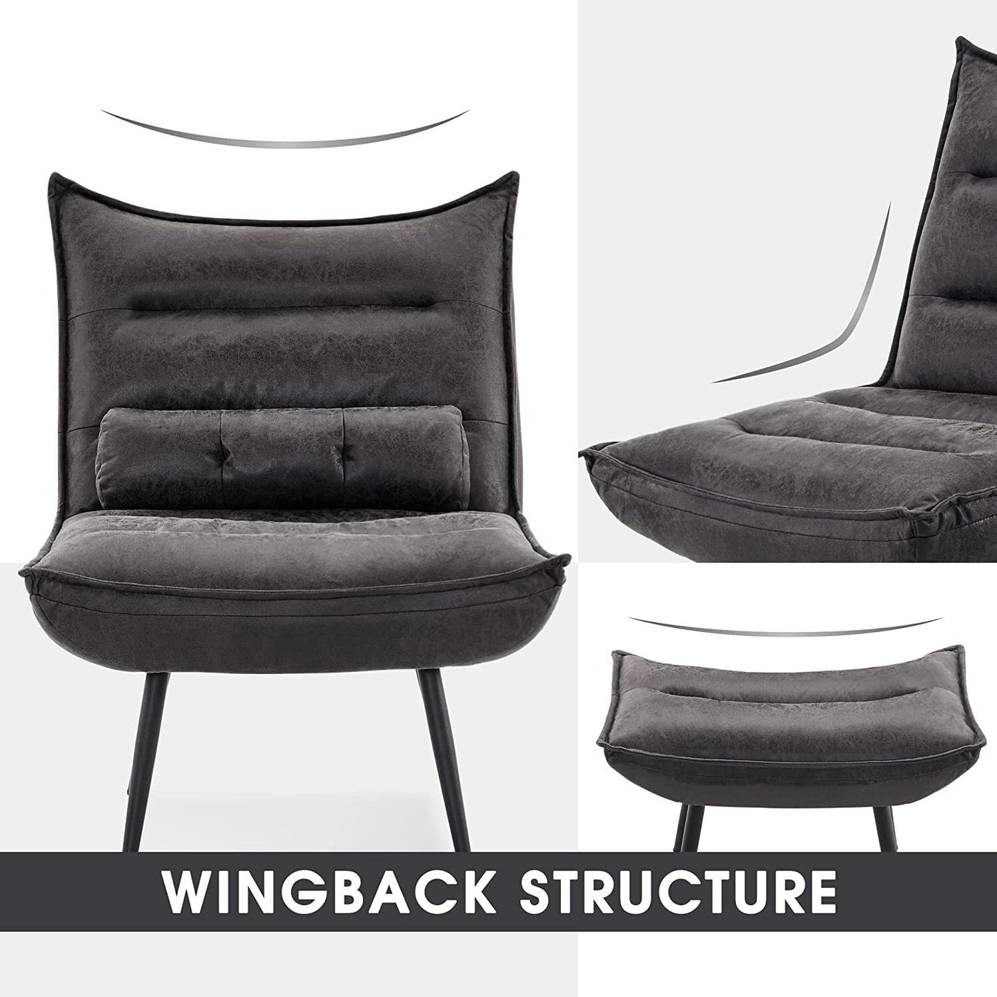MCombo Modern Chair with Ottoman, Bronzing Fabric Upholstered Leisure Chairs