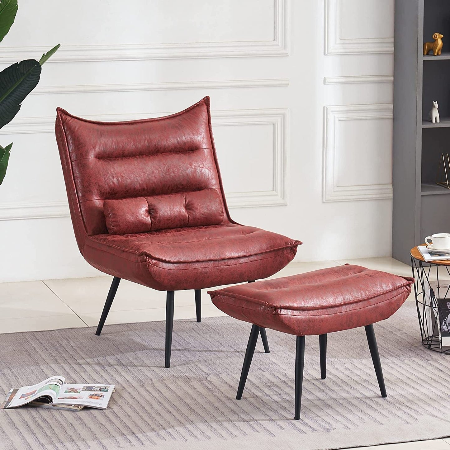 MCombo Modern Chair with Ottoman, Bronzing Fabric Upholstered Leisure Chairs