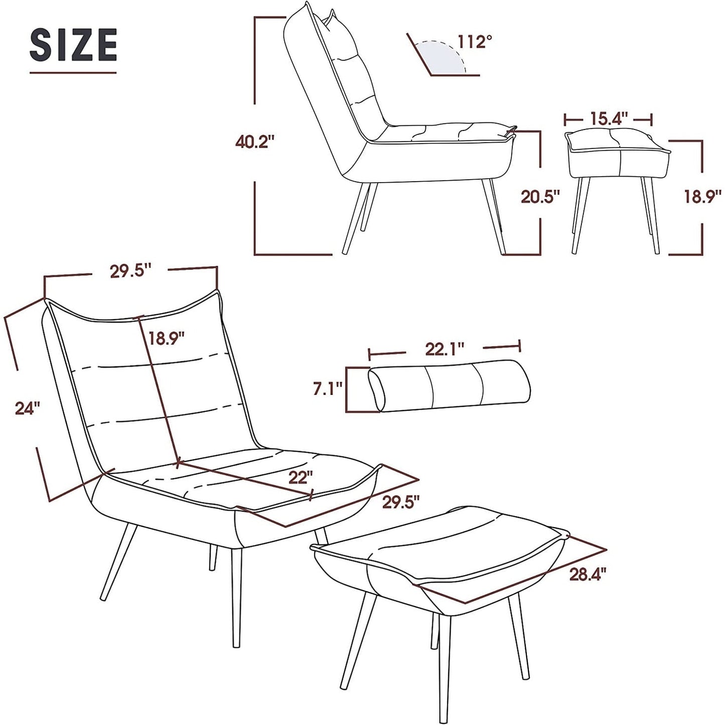 MCombo Modern Chair with Ottoman, Bronzing Fabric Upholstered Leisure Chairs