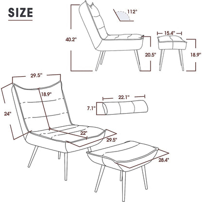 MCombo Modern Chair with Ottoman, Bronzing Fabric Upholstered Leisure Chairs