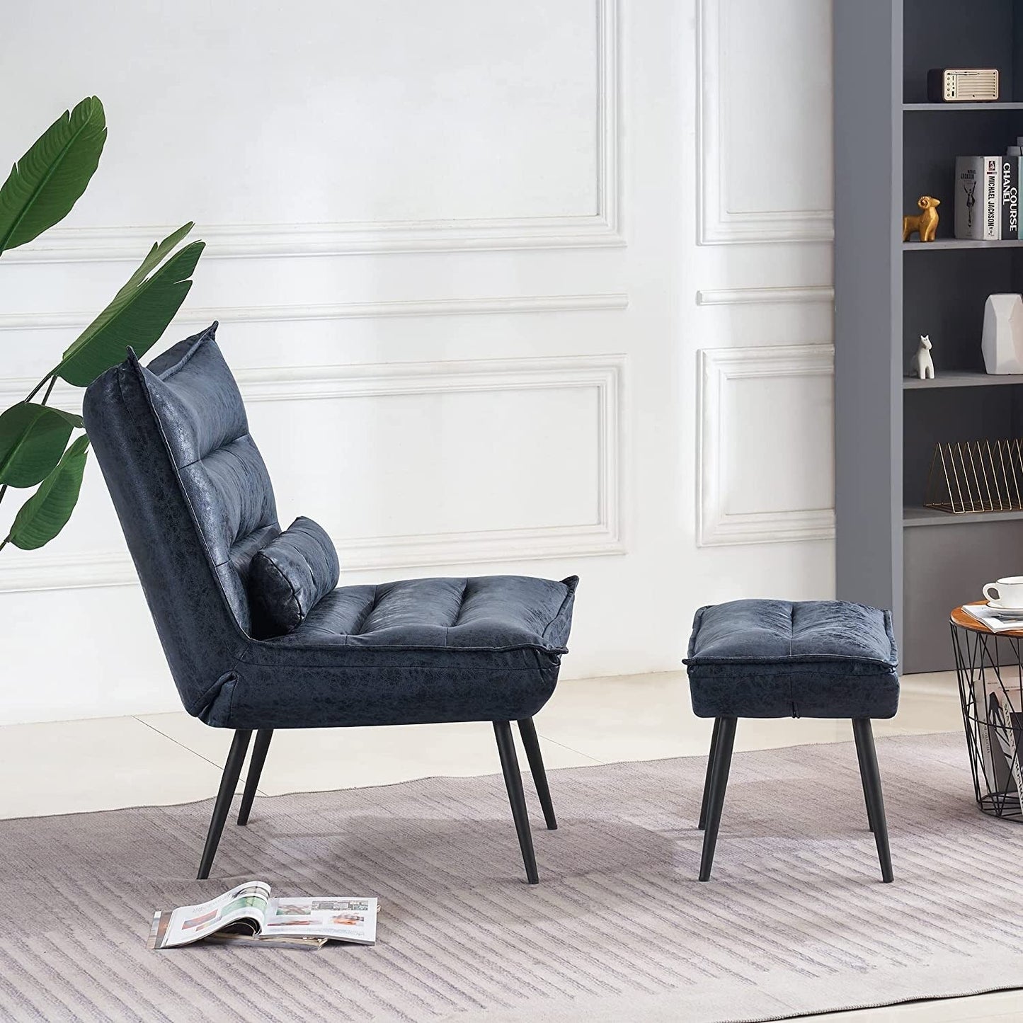 MCombo Modern Chair with Ottoman, Bronzing Fabric Upholstered Leisure Chairs