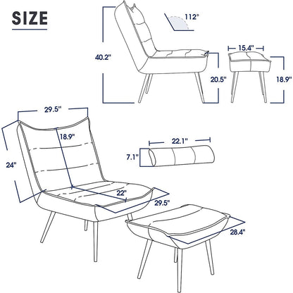 MCombo Modern Chair with Ottoman, Bronzing Fabric Upholstered Leisure Chairs