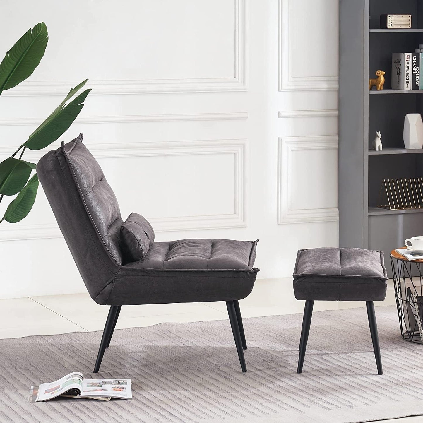 MCombo Modern Chair with Ottoman, Bronzing Fabric Upholstered Leisure Chairs
