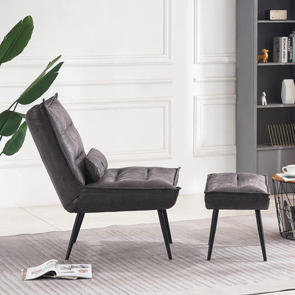 MCombo Modern Chair with Ottoman, Bronzing Fabric Upholstered Leisure Chairs