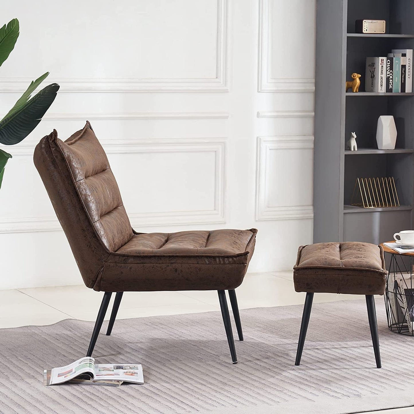 MCombo Modern Chair with Ottoman, Bronzing Fabric Upholstered Leisure Chairs