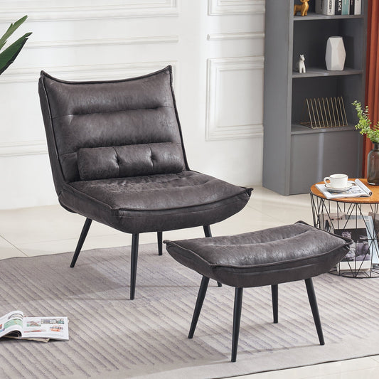 MCombo Modern Chair with Ottoman, Bronzing Fabric Upholstered Leisure Chairs