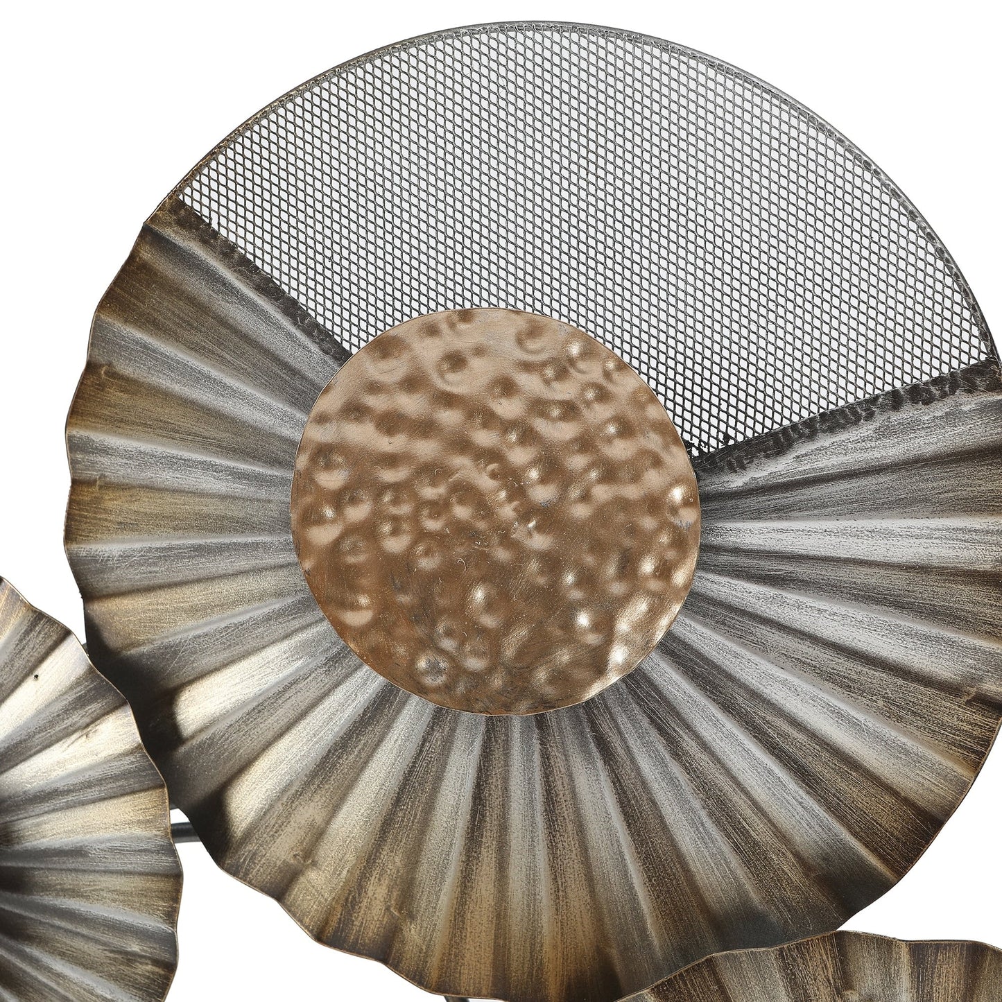 Distressed Grey and Gold Metal Modern Flower Wall Decor
