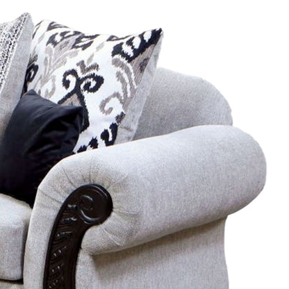 Mezia Sofa, Gray Chenille, 6 Pillows, Black Solid Wood, 94 Inch