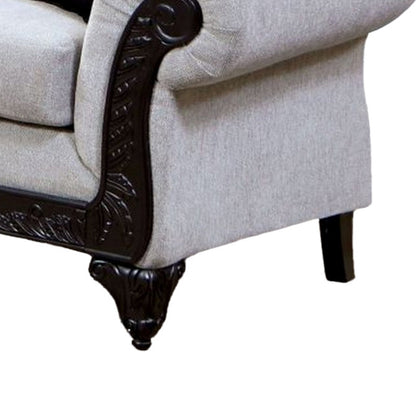 Mezia Sofa, Gray Chenille, 6 Pillows, Black Solid Wood, 94 Inch