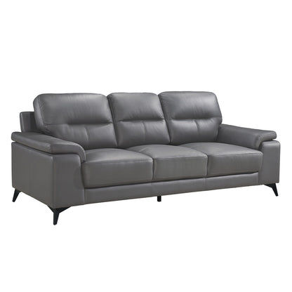 Mica Sofa, Dark Gray Top Grain Leather Foam Cushions, 89 Inch