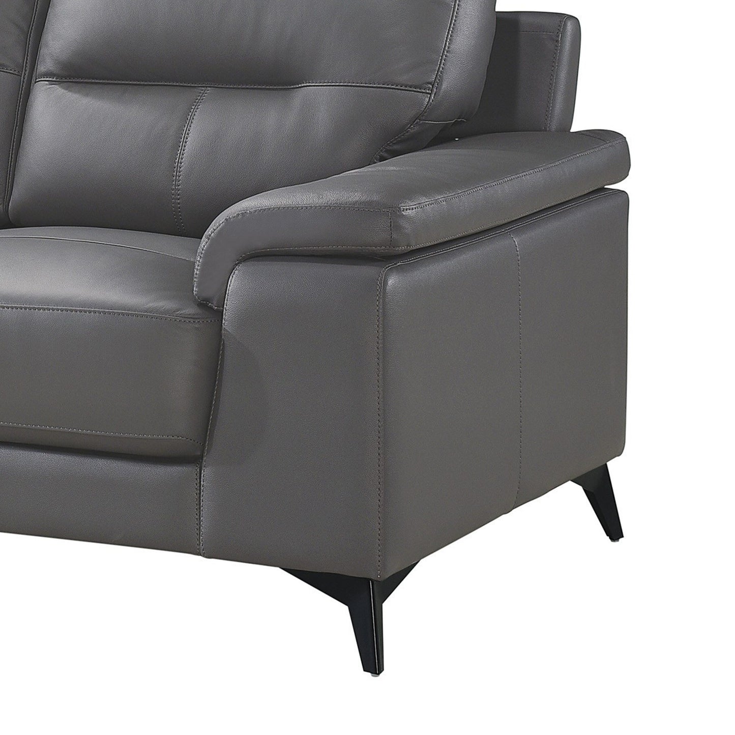 Mica Sofa, Dark Gray Top Grain Leather Foam Cushions, 89 Inch