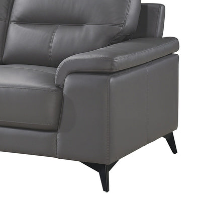 Mica Sofa, Dark Gray Top Grain Leather Foam Cushions, 89 Inch